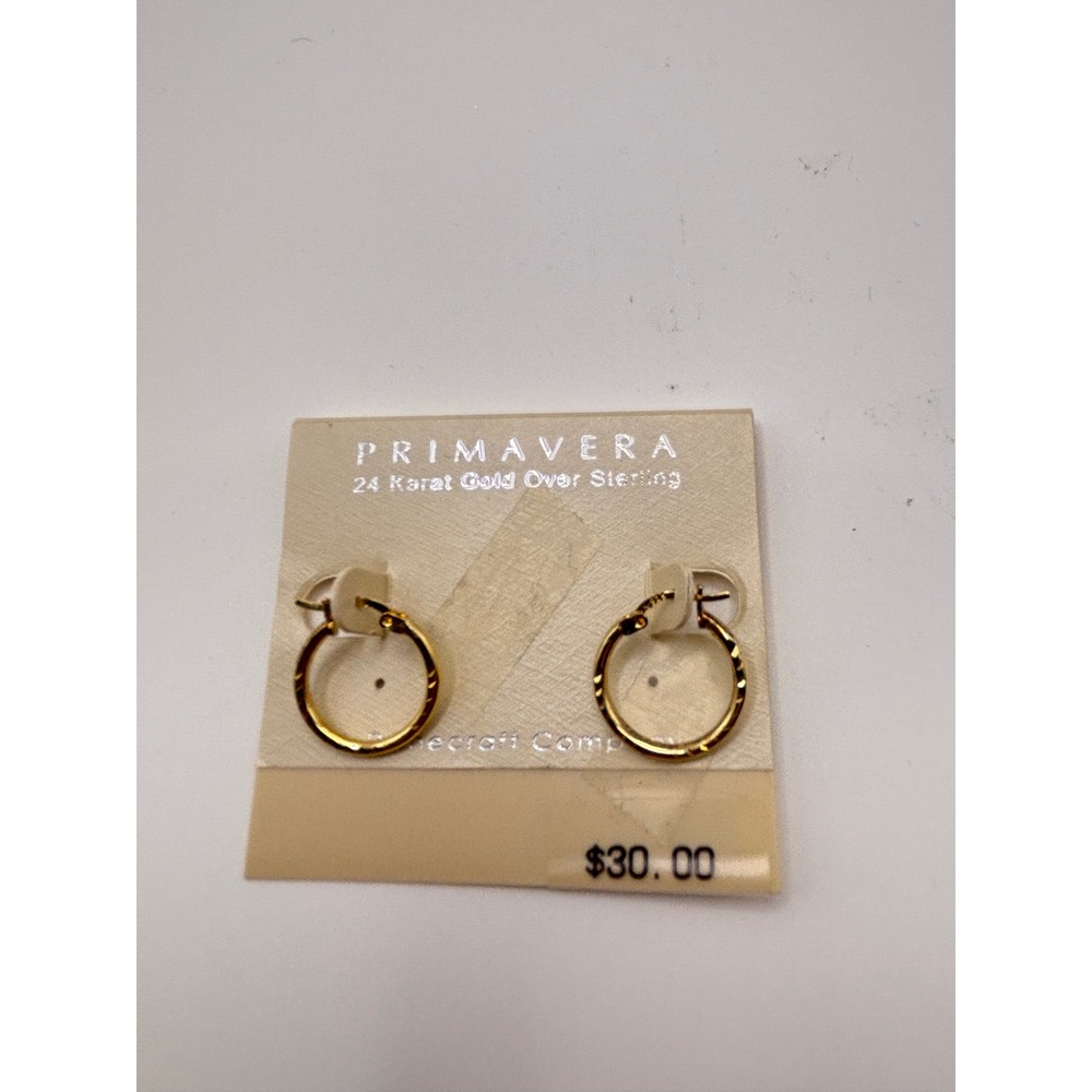 Primavera‎ 24K Gold Over Sterling Silver Diamond Cut Hoop Earrings Latch Back